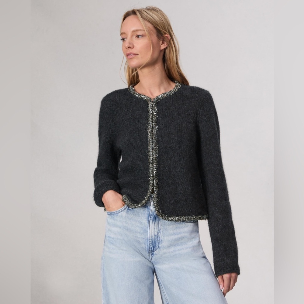 NWT Rag & Bone Davies Metallic Trim Crewneck Cardigan XS